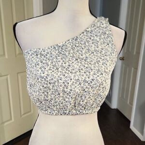 NWT American Eagle Blue Floral One Shoulder Crop Top